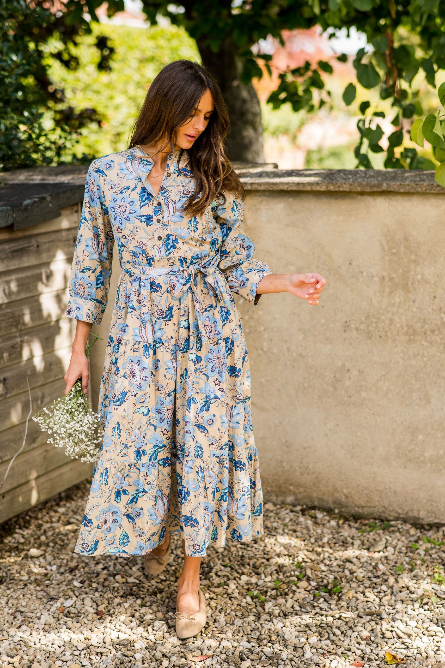 Inara Indigo Lotus print dress